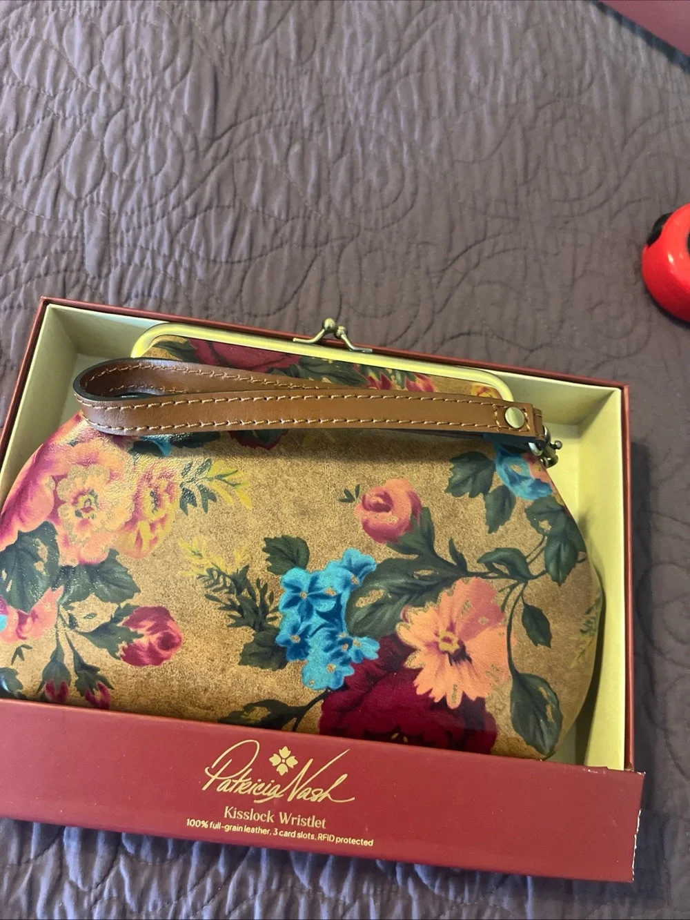 Patricia Nash Mustard Floral Kisslock Wristlet